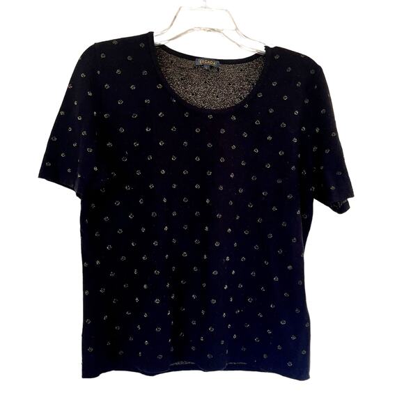Escada black gold dot knit short sleeve sweater size Large - Picture 2 of 8
